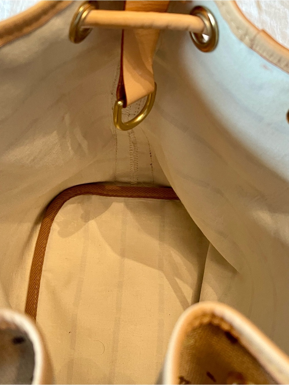 Dooney & Bourke Tan Monogram Drawstring Bucket Bag with Leather Trim - Picture 7 of 9